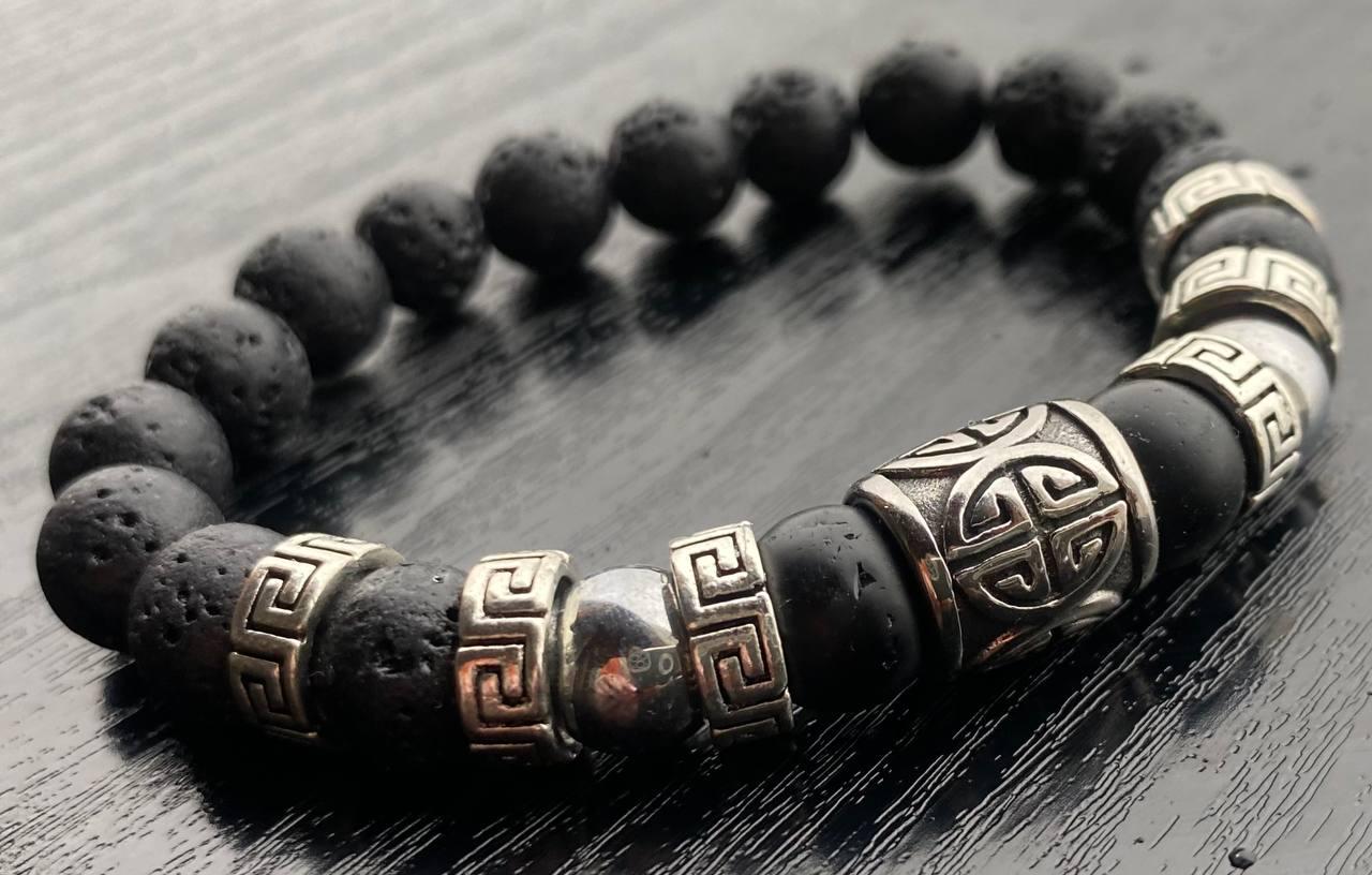 Браслет LITAURS из натурального камня оникс/лавовый камень/гематит с металлическими вставками L 18-21 см (241203-1) - фото 5 Браслет LITAURS из натурального камня оникс/лавовый камень/гематит с металлическими вставками L 18-21 см (241203-1) - фото 5