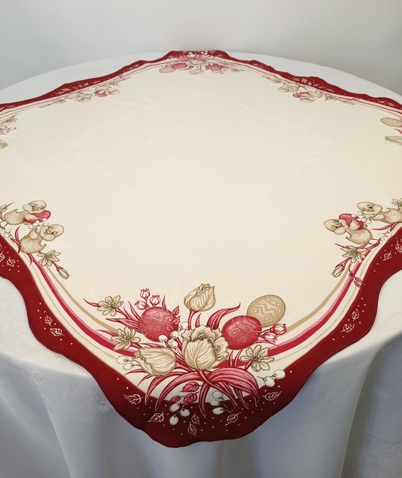 Скатерть квадратная пасхальная Print Easter Flowers Burgundy Cream (CN14287)