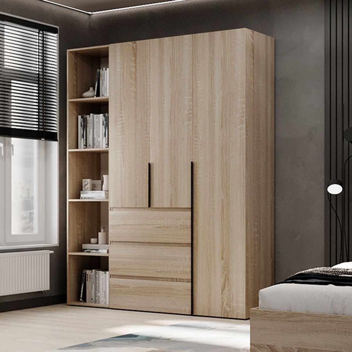 Шкаф распашный AiH Light №8 3-дверный с полками/ящиками и штангой для одежды 160x220x50 см Дуб Сонома (LTK0813000000)