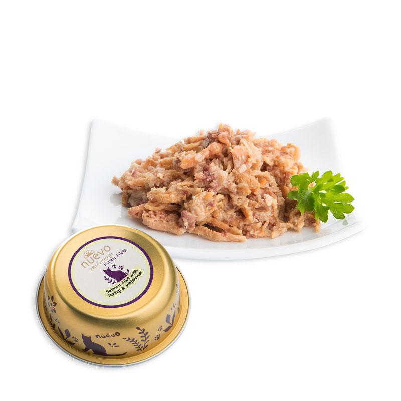 Влажный корм Nuevo Lovely для кошек с филе лосося, индейкой и кресс-салатом 12х85 г