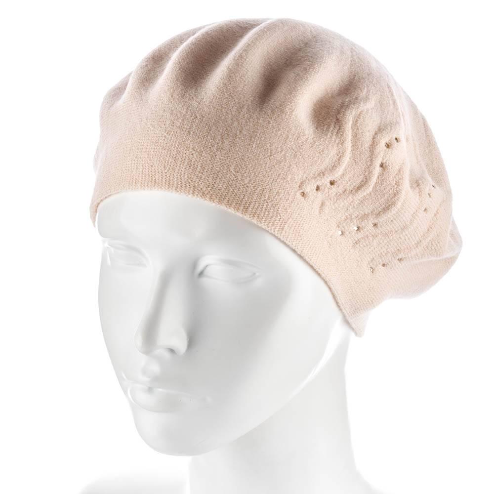 Берет женский Zolly ZH215 двойной со стразами тонкой вязки полушерстяной Кремовый