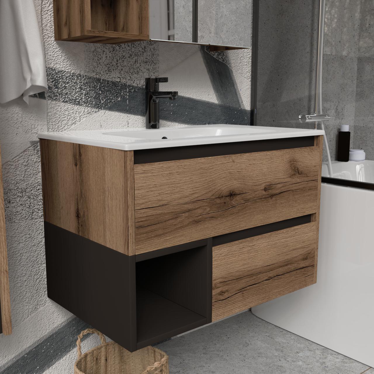 Тумба подвесная с раковиной MVK Vostok Craft 80 В2 800х450х530 мм Дуб темный (c280dt) - фото 2