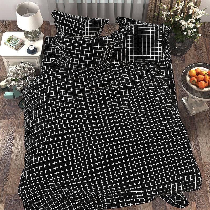 Комплект постільної білизни У клітку 200х220 см євро бавовняний 50х70 см Чорний