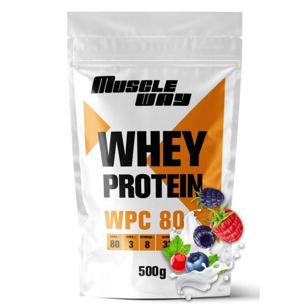 Протеин сывороточный концентрат MuscleWay WPC 80 порошок 500 г. Лесные ягоды (21-137-WPro-80-vb-500gr)