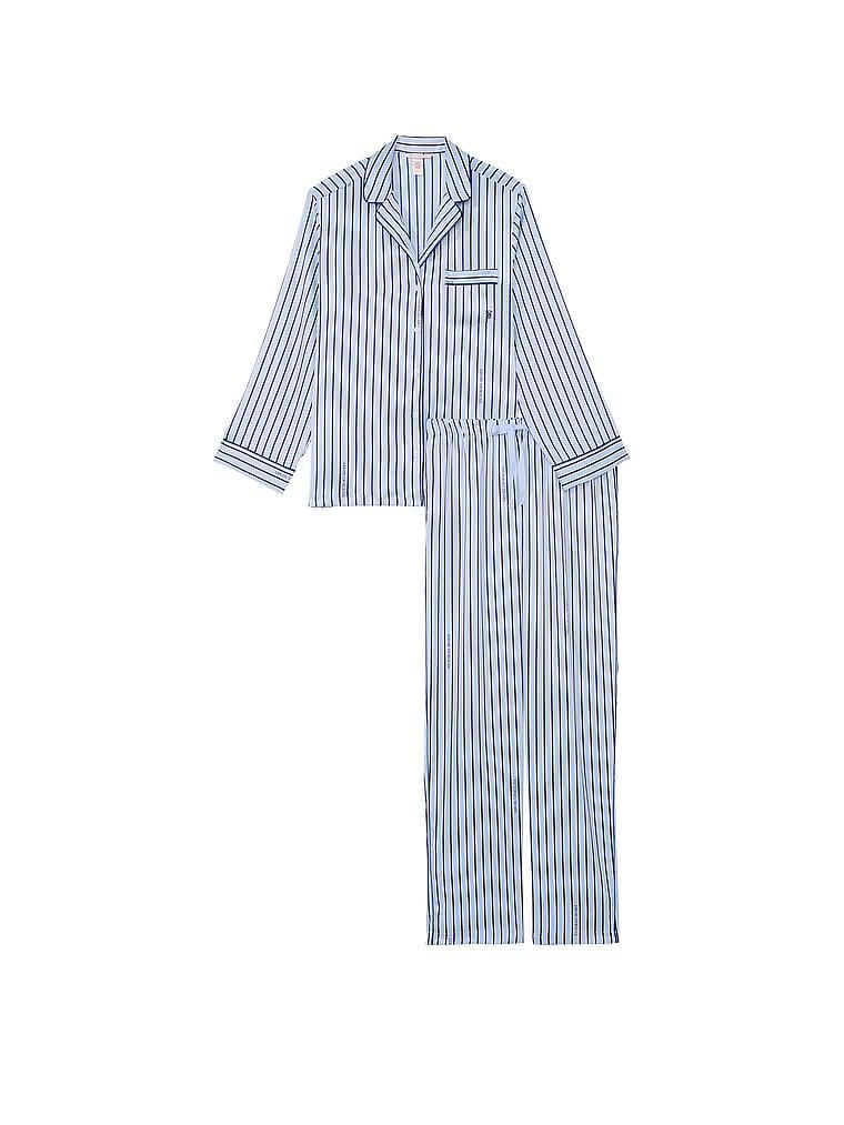 Піжама сатинова сорочка/штани Victoria's Secret Satin Long Pajama Set смужка XS Блакитний (26747935) - фото 3 Піжама сатинова сорочка/штани Victoria's Secret Satin Long Pajama Set смужка XS Блакитний (26747935) - фото 3