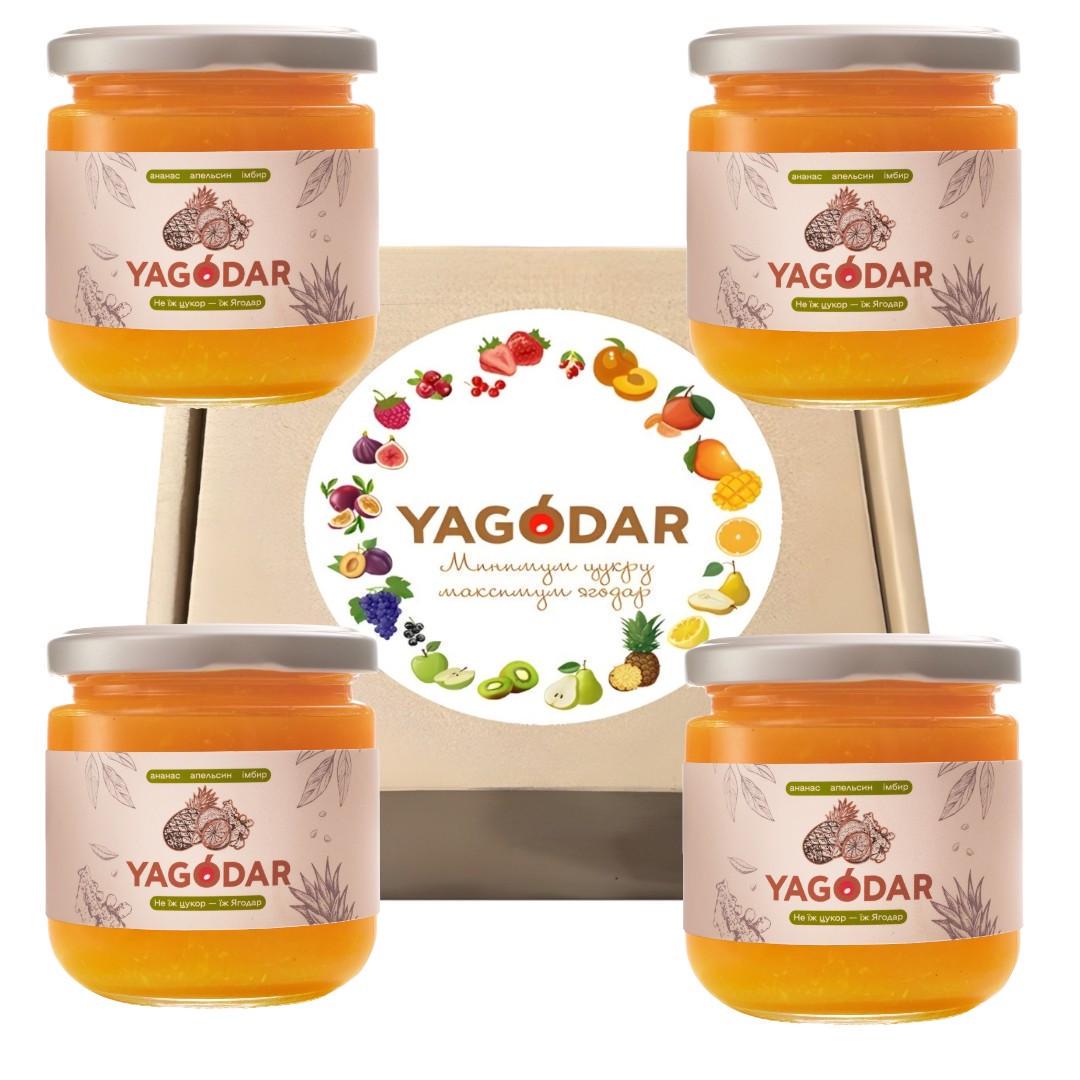 Набор джемов YAGODAR ананасовый без сахара с апельсином и имбирем 4 шт.