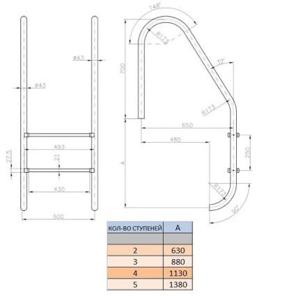 Лестница для бассейна Kripsol Standard IP 5.D 5 ступени - фото 2