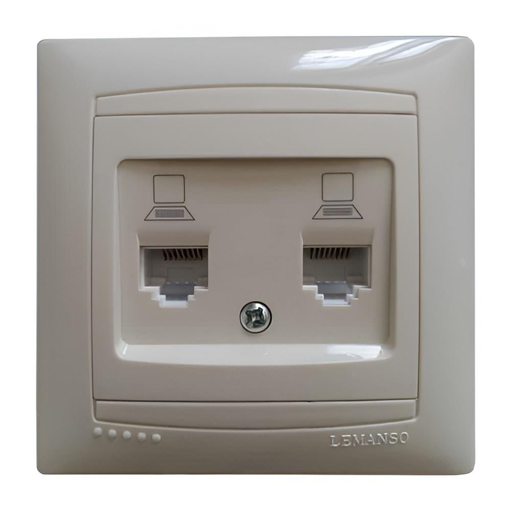 Розетка комп'ютерна подвійна Lemanso Сакура Кремовий (LMR1129)