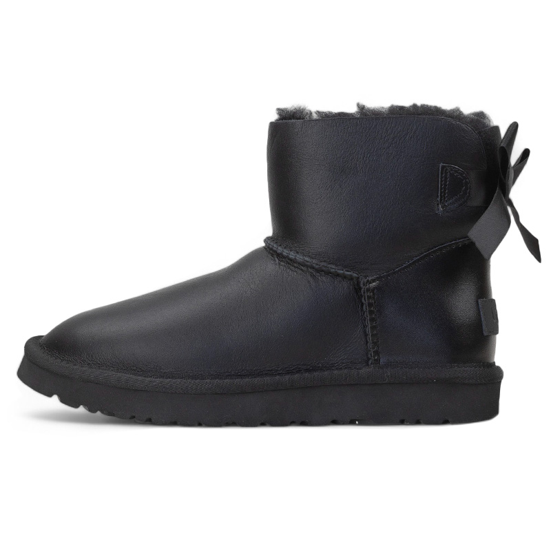 Уггі жіночі шкіряні з бантом Ugg Mini Bailey Bow Leather Чорний (28612)