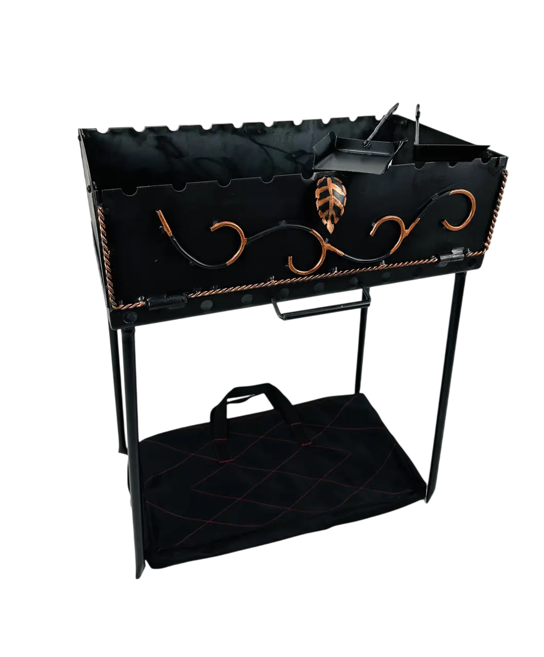 Мангал-чемодан кованый GrillMaster MG-5064 на 10 шампуров кочергой/совком 3 мм Черный (10-164-MG-5064) Мангал-чемодан кованый GrillMaster MG-5064 на 10 шампуров кочергой/совком 3 мм Черный (10-164-MG-5064)