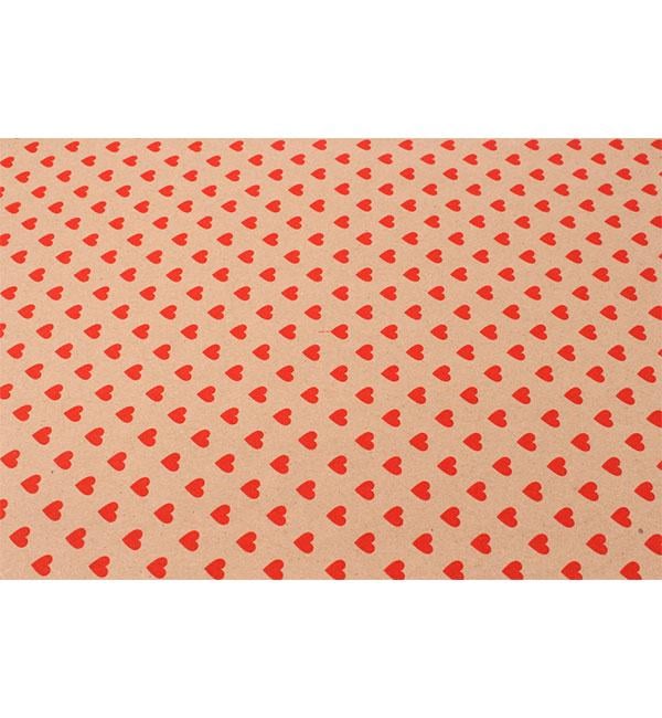 Бумага подарочная для упаковки Красные сердца 8 м 70 см Крафт (10162)