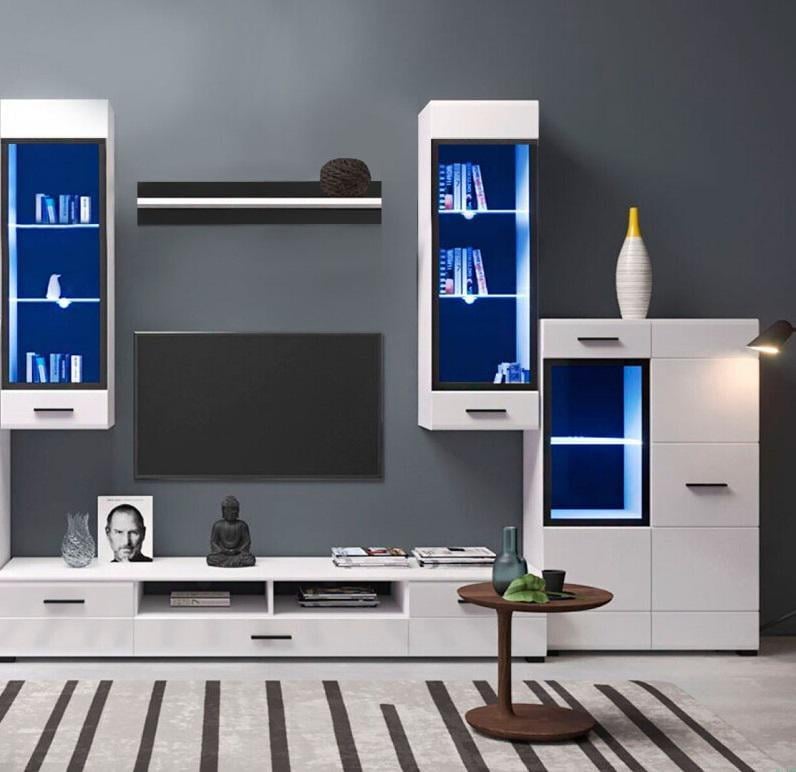 Вітальня стінка комплект з підсвічуванням Холдінг Вушер 3 Німфея альба/Білий глянець (16921748)