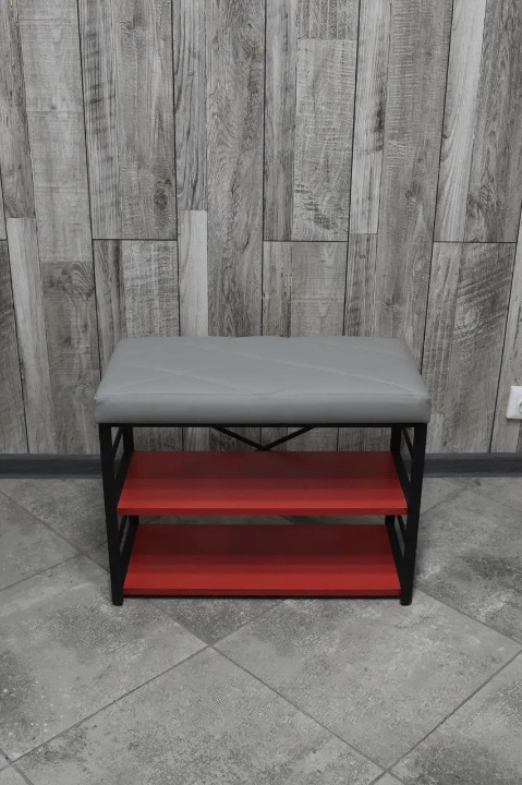 Банкетка для взуття металева з м'яким сидінням 32х47х60 см Світло-сірий (28375293)