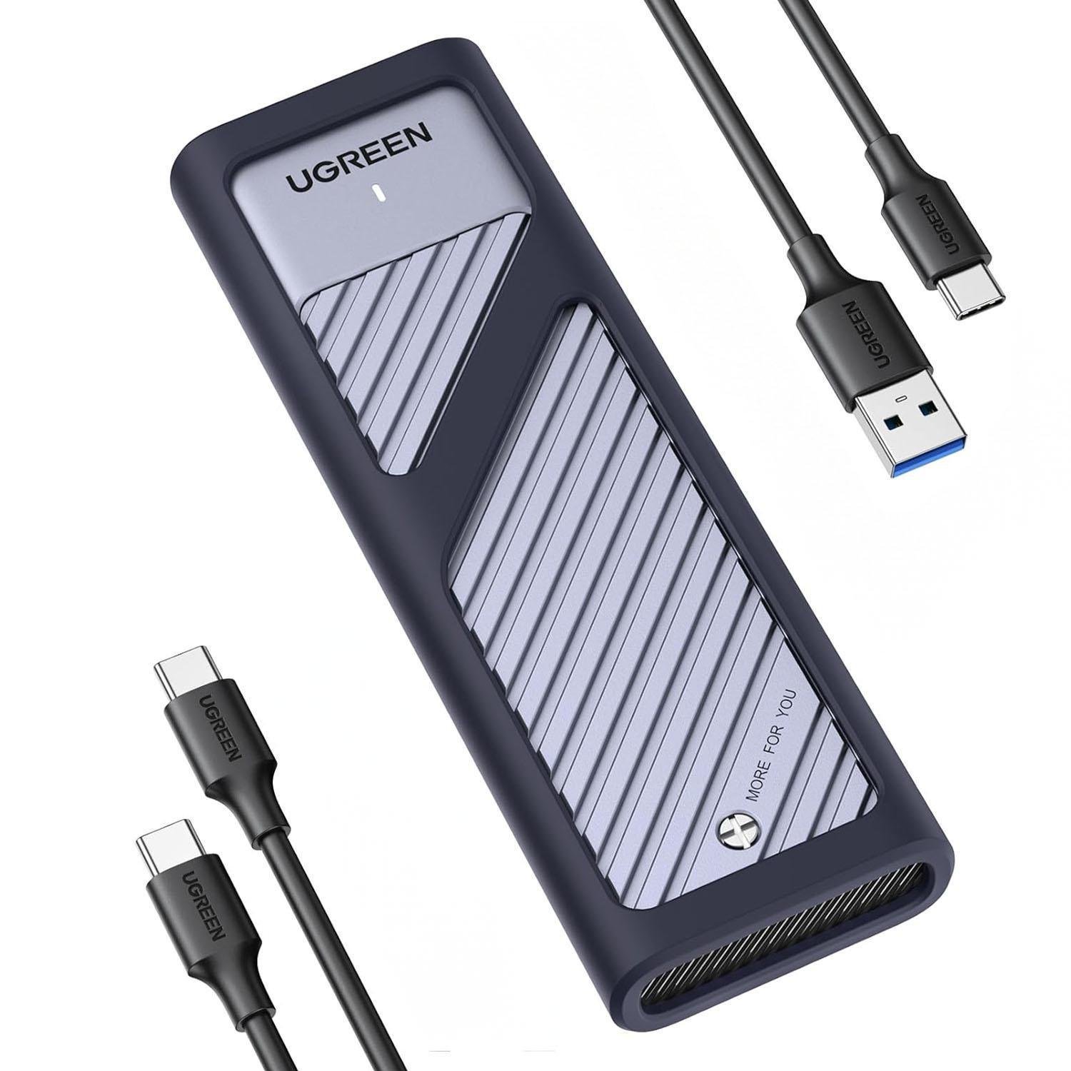 Корпус UGREEN для M.2 NVME та SATA SSD дисків 10 Гбіт/с з кабелями M та B&M 2280/2230/ 2242/2260 для PCI-e та NGFF Сріблястий (90408)