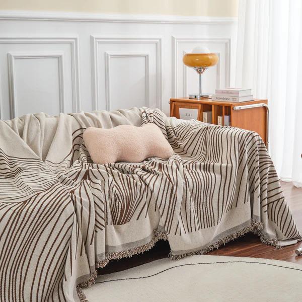 Плед покрывало на диван и кровать для мягкой мебели в коричневую полосу 180х230 см Бежевый - фото 5