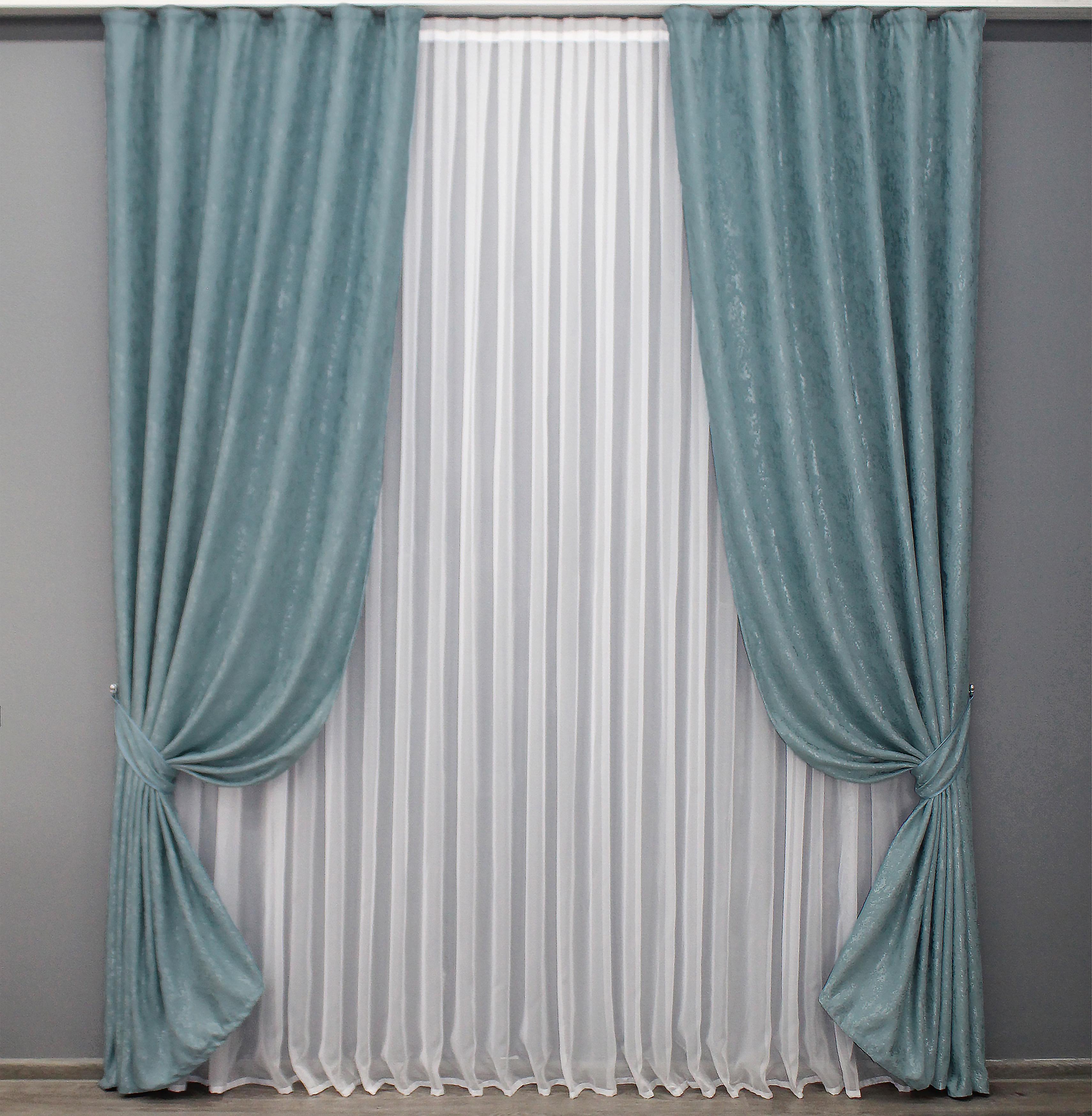 Комплект готовых штор VR-Textil Лен мрамор Pavliani № 1371ш 150х270 см 2 шт. Темно-голубой (33-0232)