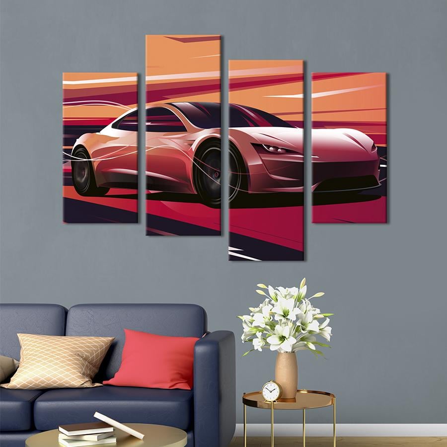 Картина на холсте Авто будущего Tesla Roadster 89x56 см (1404-42)