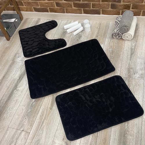 Набір килимків в ванну та туалет Stone Premium Memory Foam 3в1 80х50/60х40/60х50 см Чорний (NK3S0004) - фото 8 Набір килимків в ванну та туалет Stone Premium Memory Foam 3в1 80х50/60х40/60х50 см Чорний (NK3S0004) - фото 8