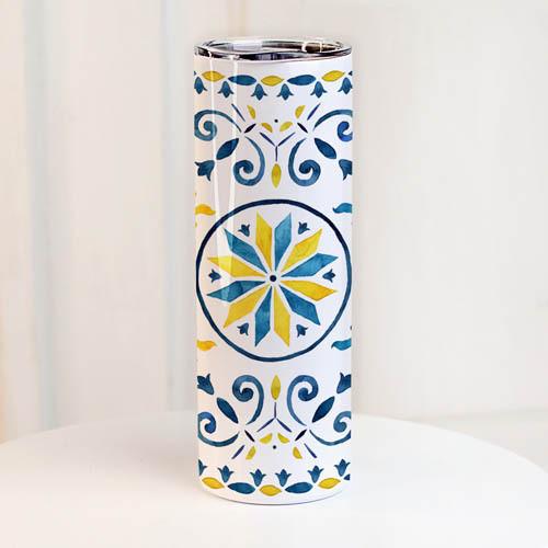 Термос Presentville с принтом Желто-голубой орнамент 650 мл (TER_24A013)