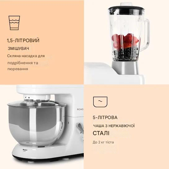 Кухонный комбайн KLARSTEIN Lucia 3в1 2000 Вт 5,2 л (10008236) - фото 7 Кухонный комбайн KLARSTEIN Lucia 3в1 2000 Вт 5,2 л (10008236) - фото 7