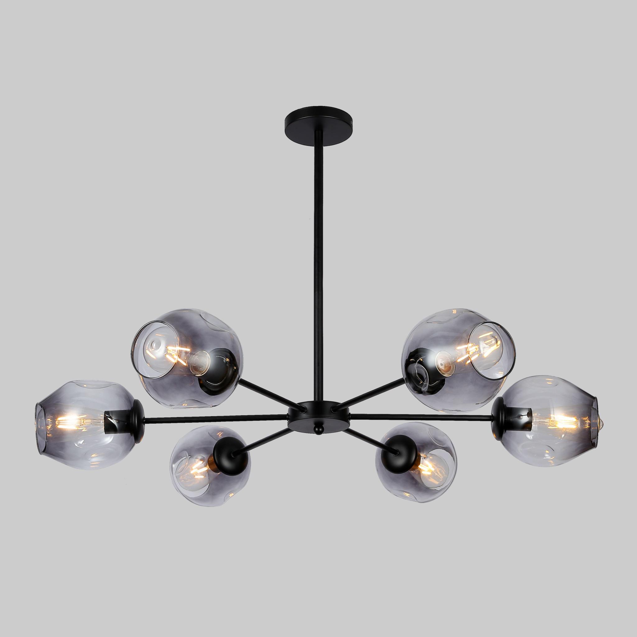 Люстра New Molecule на 6 ламп с черными плафонами Черный