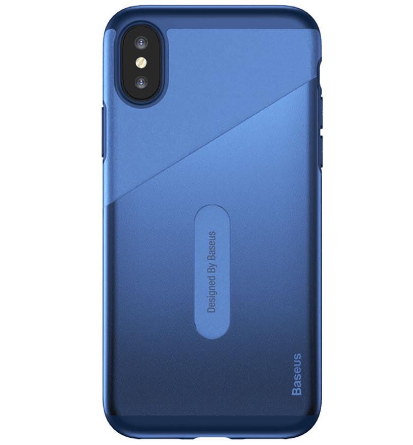 Чехол-накладка с держателем для карт Baseus Card Pocket Series Case for iPhone X, Dark Blue