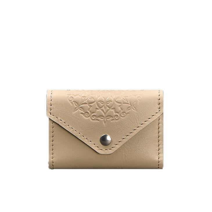 Кард-кейс женский кожаный 3.0 Гармошка с мандалой Светло-бежевый (A-027990)