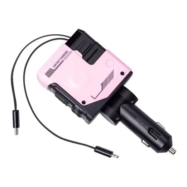 Зарядное устройство автомобильное 4в1 с выдвижным кабелем Розовый (HP-A1P) - фото 4 Зарядное устройство автомобильное 4в1 с выдвижным кабелем Розовый (HP-A1P) - фото 4