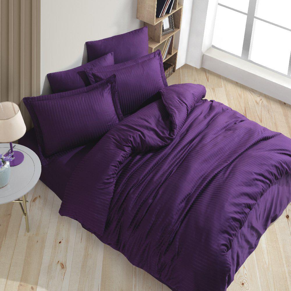 Евро комплект постельного белья Hobby Exclusive Sateen Diamond Cizgili 200х220 Фиолетовый