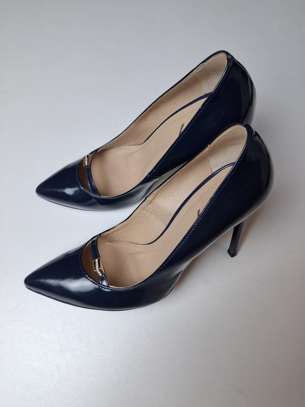 Туфлі жіночі всесезонні Kati Shoes лакові шкіряні 39-25 см Синій (5 1103)