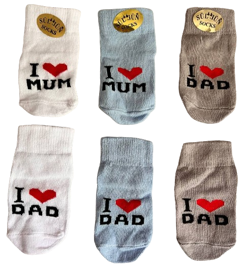Набор носков для новорожденных I Love Mum I Love Dad от 0 до 6 месяцев 3 пары (478)