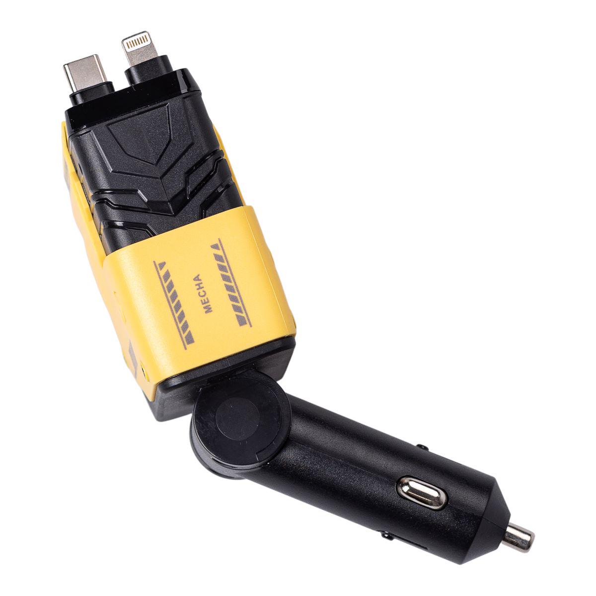 Зарядний пристрій автомобільний Mecha з висувними кабелями та портами USB/Type-C Жовтий (6835) - фото 8 Зарядний пристрій автомобільний Mecha з висувними кабелями та портами USB/Type-C Жовтий (6835) - фото 8