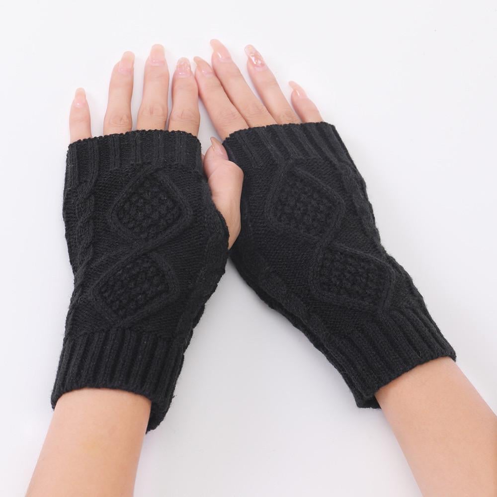 Мітенки в'язані з ромбами One size Чорний (2419) - фото 2 Мітенки в'язані з ромбами One size Чорний (2419) - фото 2