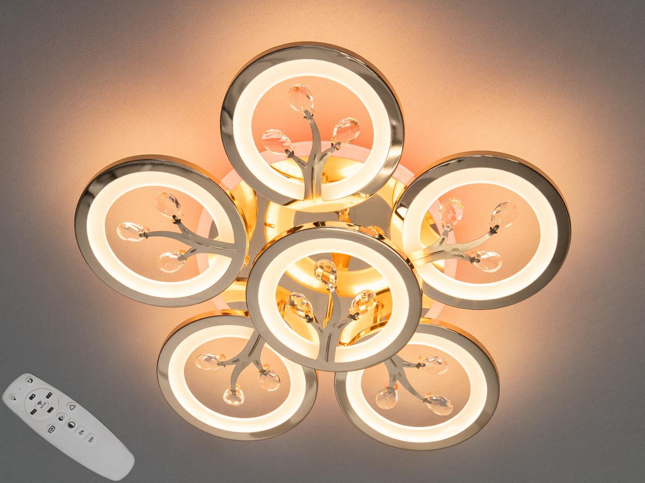 Люстра потолочная EcoLed LED с диммером и подсветкой 90W 8135/5+1HR 3col dim Серебрянный