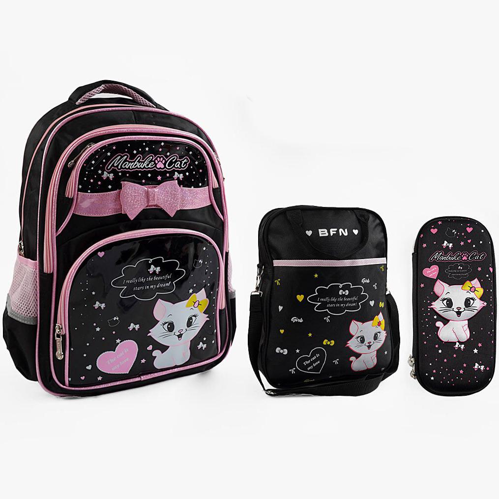 Школьный набор для девочки рюкзак/сумочка и пенал 3 пр. Черный (28443983)