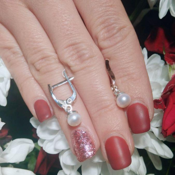 Серебряные серьги Тандем с золотыми вставками и жемчугом - фото 2