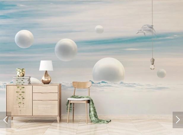 Фотообои флизелиновые 3D для спальни/зала/кухни моющиеся Белые шары и дельфины