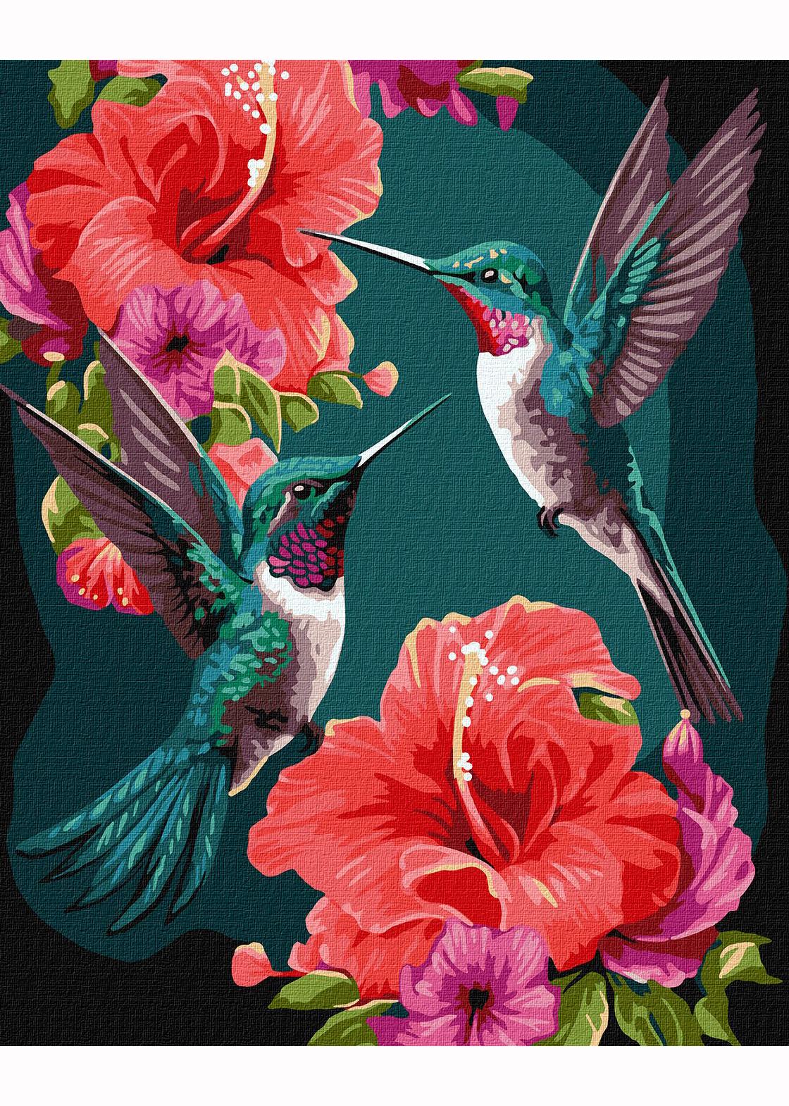 Картина по номерам Идейка Изумрудные колибри с красками металлик 40х50 (KHO6581)