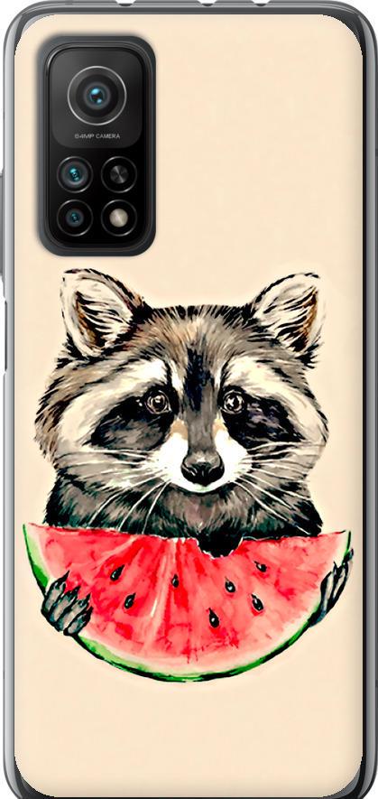 Чехол на Xiaomi Mi 10T Енотик с арбузом (4605u-2096-42517)