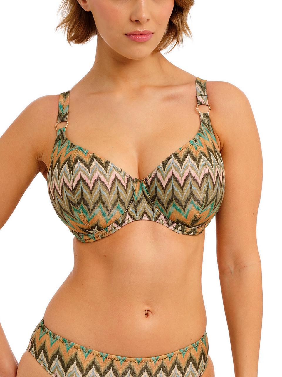 Купальний ліф FREYA Arizona Wave 206102 бікіні з люрексом та глибоким вирізом 80J Зелений із зигзагоподібним принтом (193773731360)
