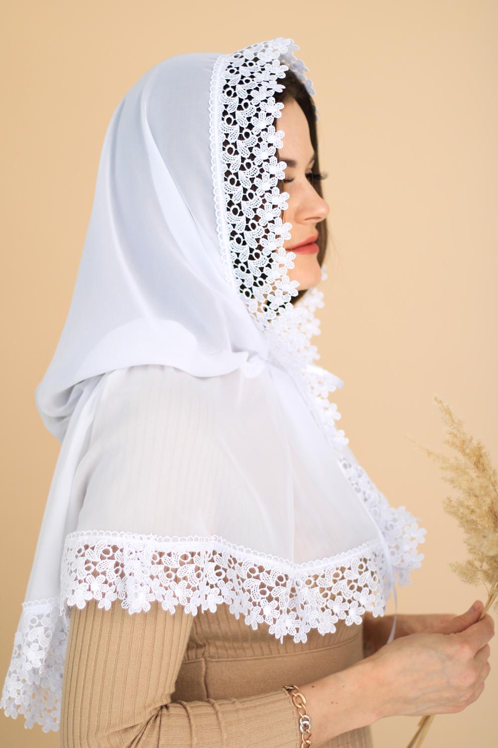 Палантин для храма на голову 80x120 см Белый (п016) - фото 5 Палантин для храма на голову 80x120 см Белый (п016) - фото 5