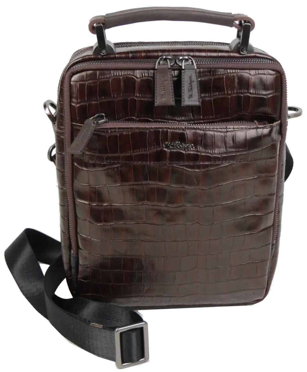Сумка чоловіча Mykhail Ikhtyar шкіряна під крокодила Коричневий (45033 croco brown)