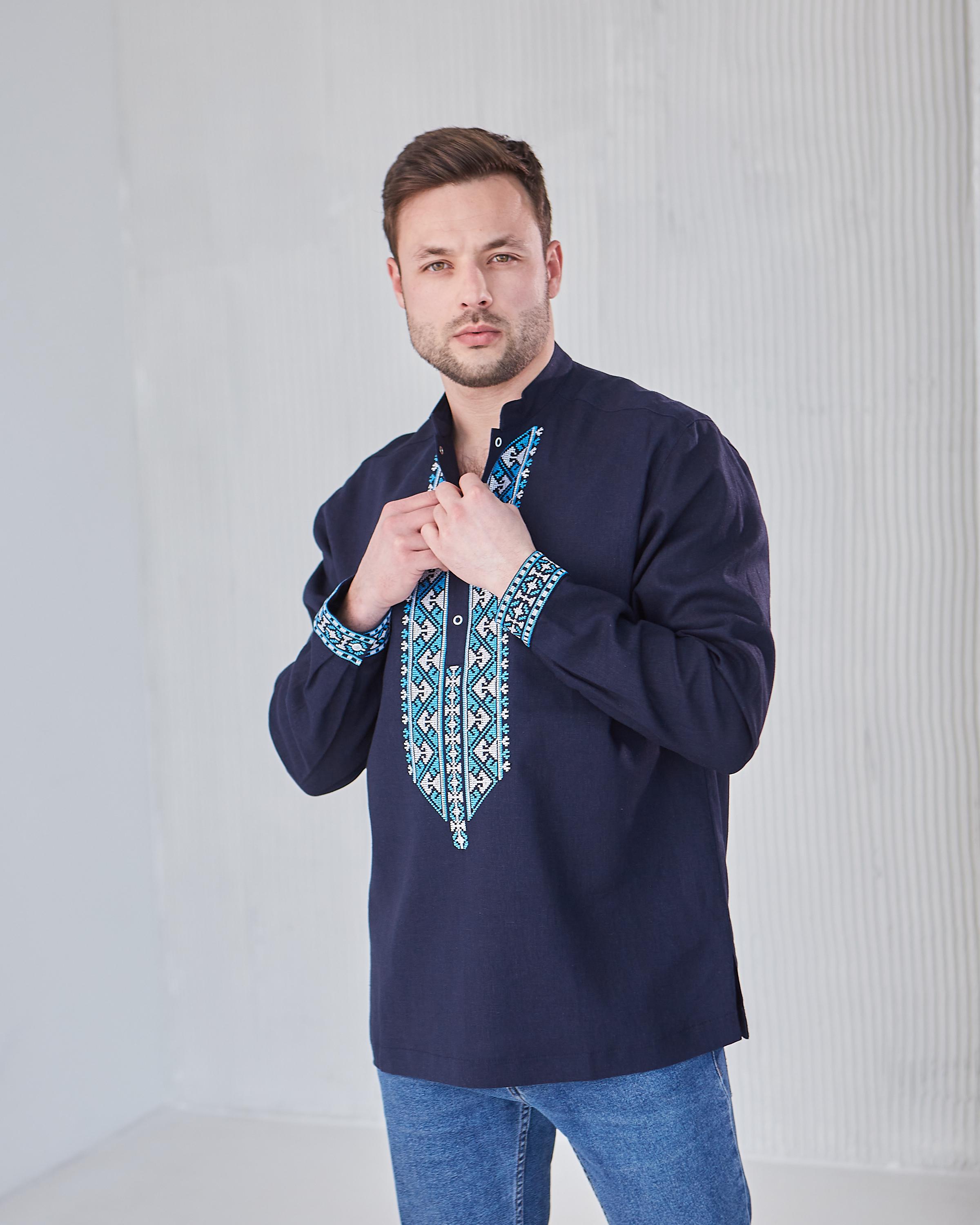 Вышиванка мужская р. 58 Синий (015) - фото 4 Вышиванка мужская р. 58 Синий (015) - фото 4