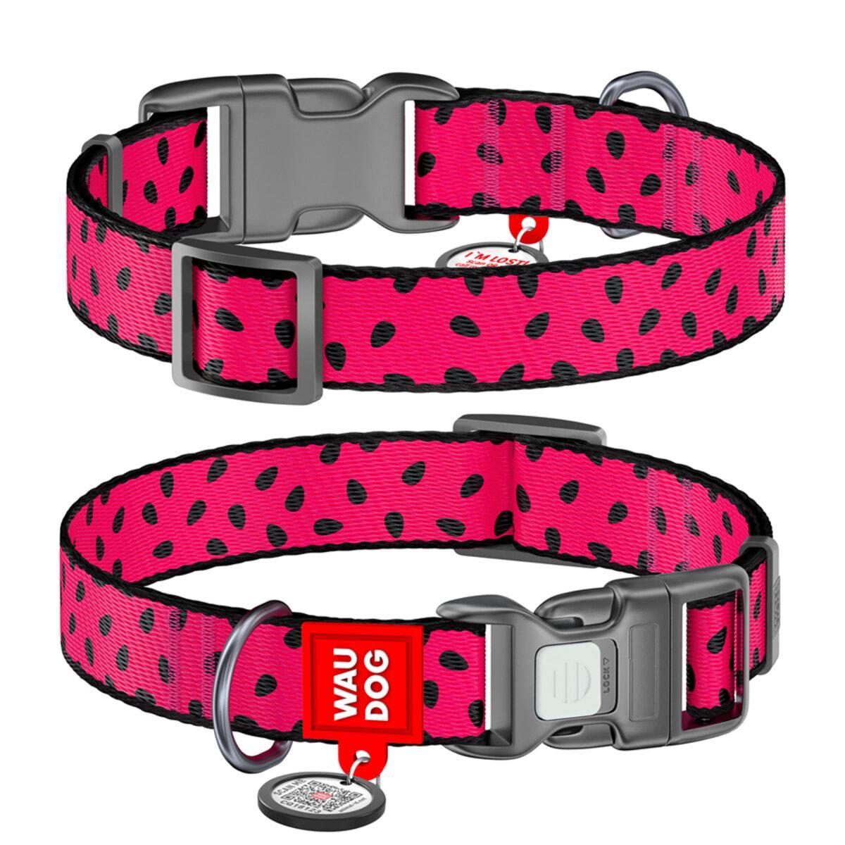 Ошейник для собак нейлоновый WAUDOG Nylon с QR паспортом Арбуз пластиковый фастекс Ш 15 мм Д 25-35 см