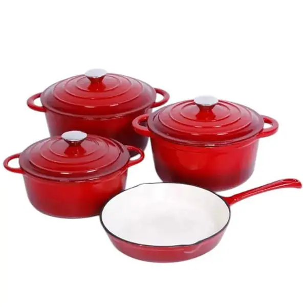 Набор чугунной посуды с эмалированным покрытием сковорода/3 кастрюли Красный (6816) - фото 2 Набор чугунной посуды с эмалированным покрытием сковорода/3 кастрюли Красный (6816) - фото 2