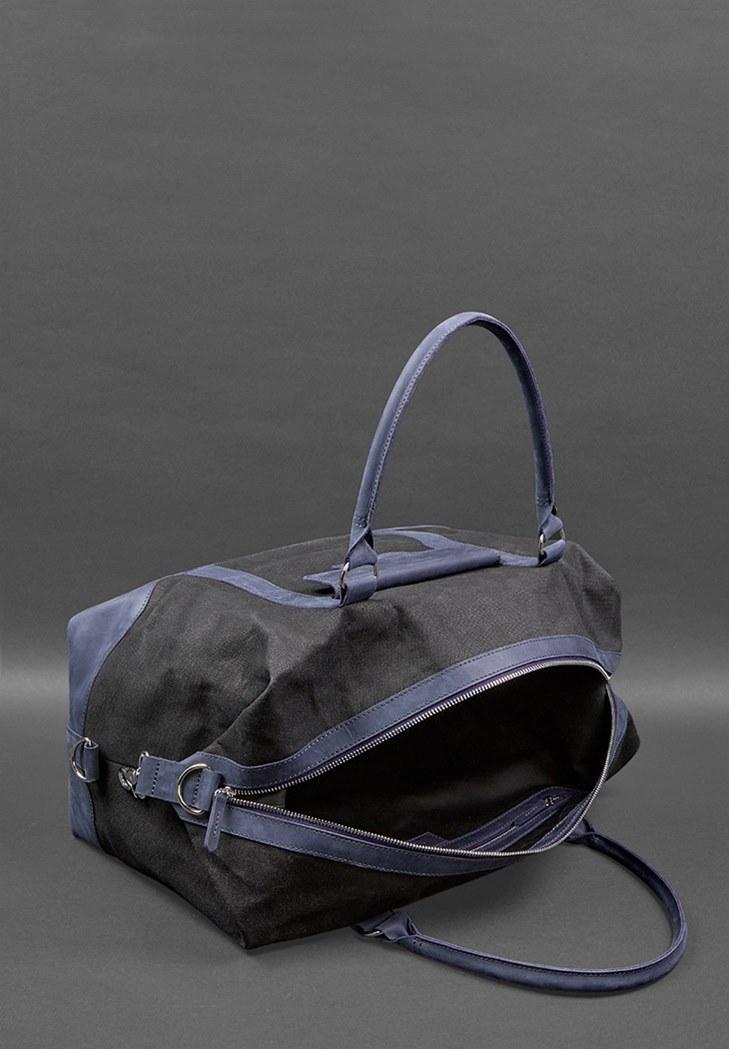 Дорожня сумка з канвасу та натуральної шкіри Crazy Horse Темно-синій (A-028136) - фото 8