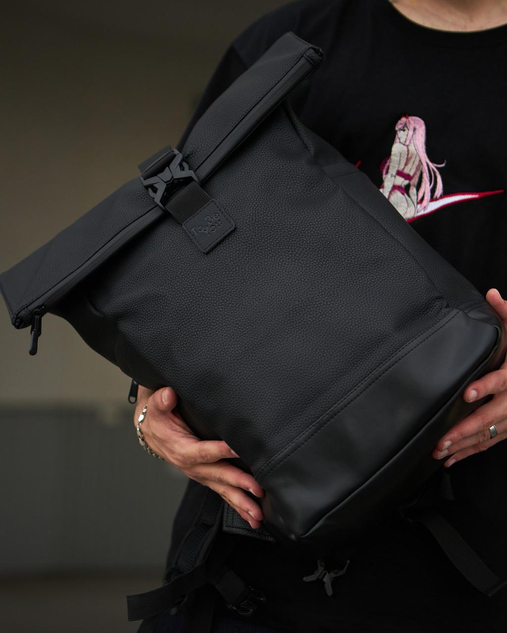 Городской рюкзак RollTop унисекс зернистая экокожа Черный (385933122) - фото 3 Городской рюкзак RollTop унисекс зернистая экокожа Черный (385933122) - фото 3
