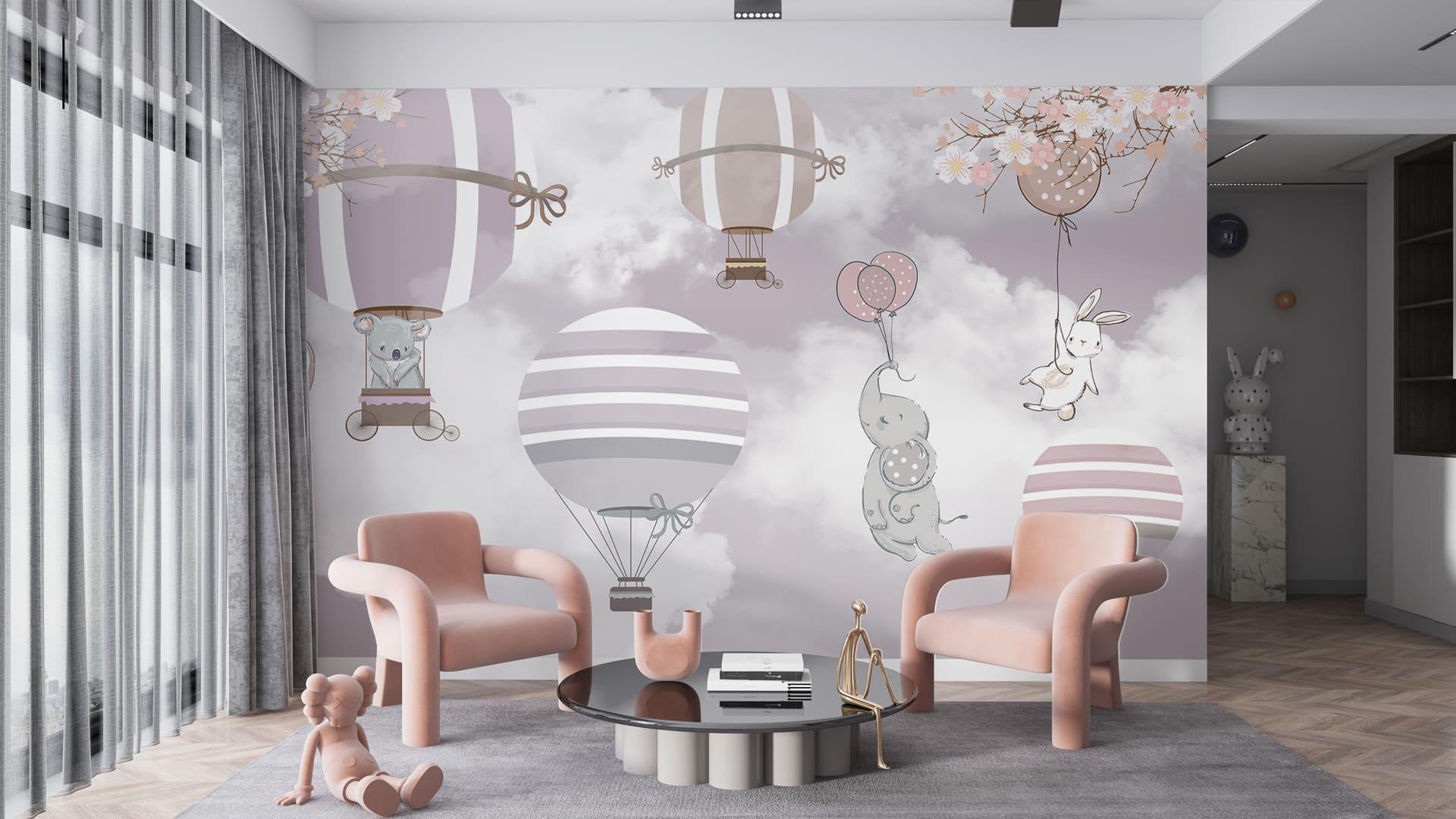 Фотообои флизелиновые Styleo Print-walls Зверушки в небе мечты 0909 350х270 см (Pw-0909/3)
