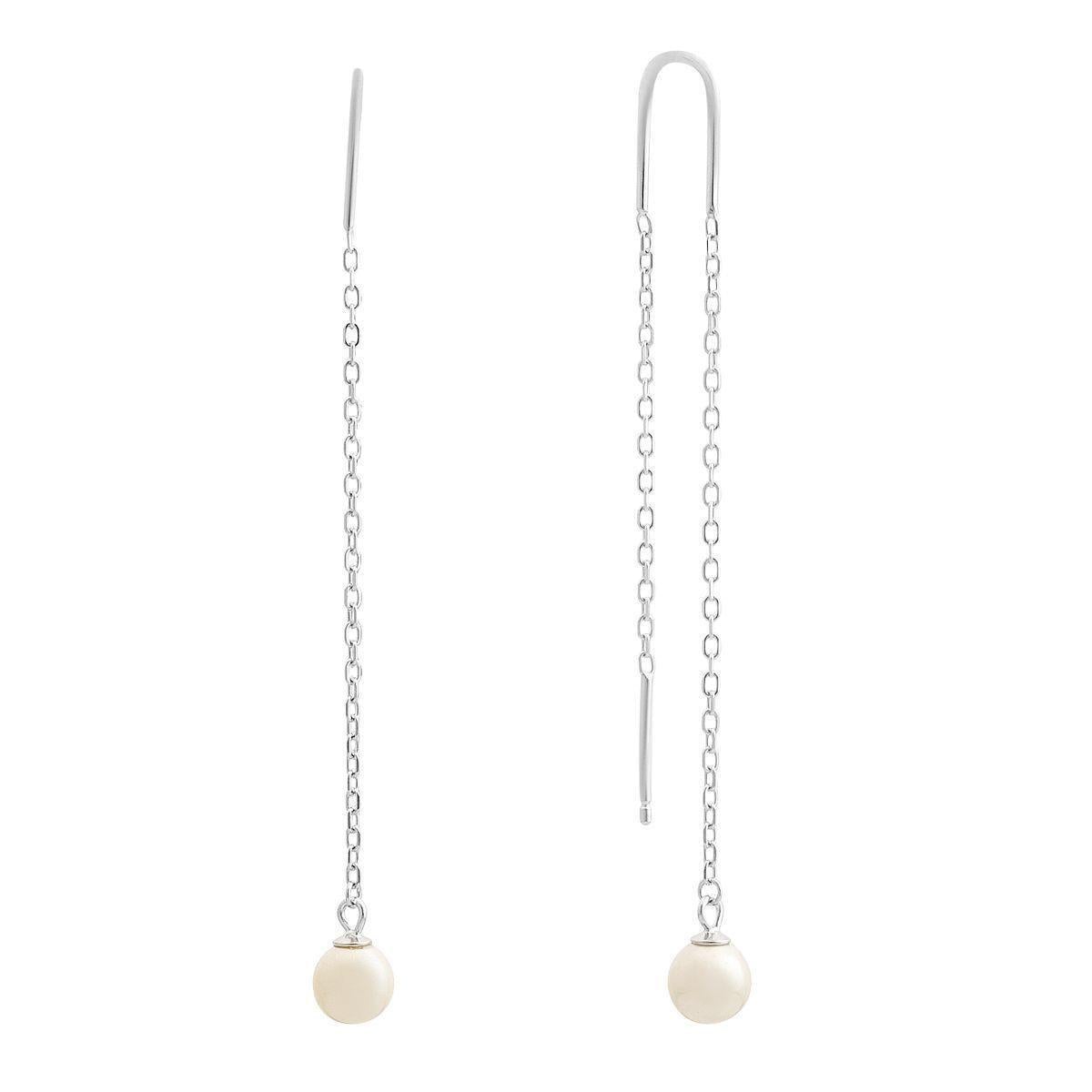 Серьги серебряные LoveR протяжки с жемчугом и изящной цепочкой