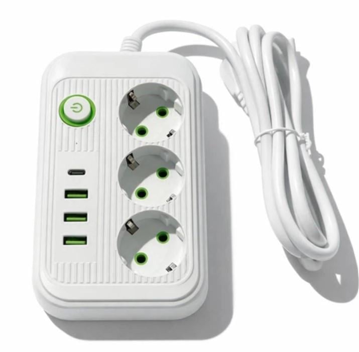 Сетевой фильтр Power Socket 3 м 4хUSB-порты 3 розетки 5V 2,4A 2500 Вт Белый